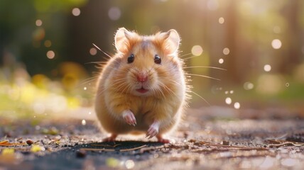 A hamster running endlessly in its wheel, tireless athlete - obrazy, fototapety, plakaty