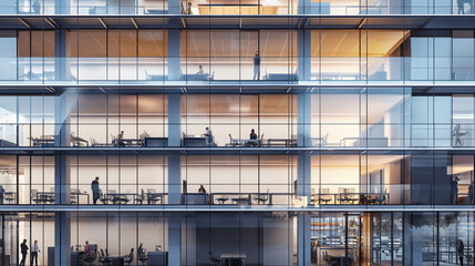 "Inside the Modern Office: A Glass Facade Perspective"
