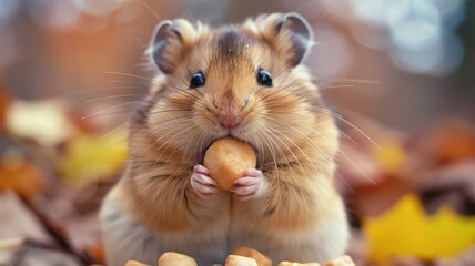 A hamster stuffing its cheeks full, hoarding treats