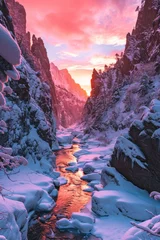 Zelfklevend Fotobehang Majestic landscape of rugged lands valley in winter with snow. © rabbit75_fot