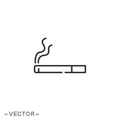smoking icon, cigarette filter and smoke, thin line symbol isolated on white background, editable stroke eps 10 vector illustration
