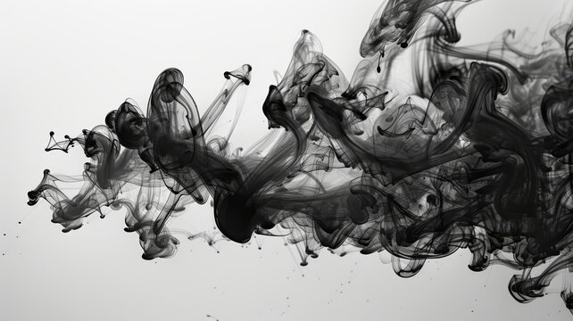Ink in water, abstract fluid forms, monochrome elegance