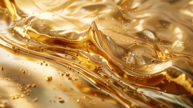 Liquid gold flows, metallic sheen, high-end luxury