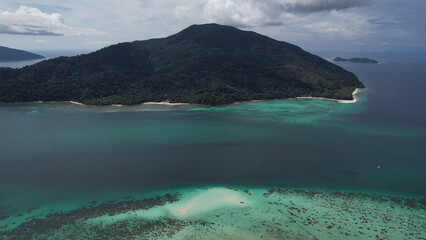 Koh Lipe Thailand drone shot north beach with green blue ocean coral reef 