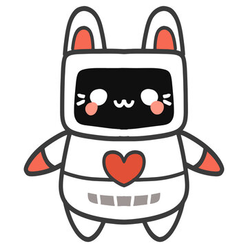 Isolated Cute Robot with a happy smile in transparent background.