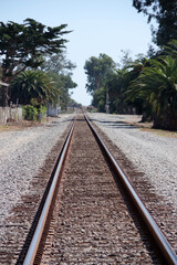 Fototapeta na wymiar Single line railroad tracks in California