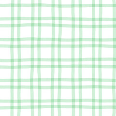 Green Plaid Gingham Check Hand Drawn Background Overlay