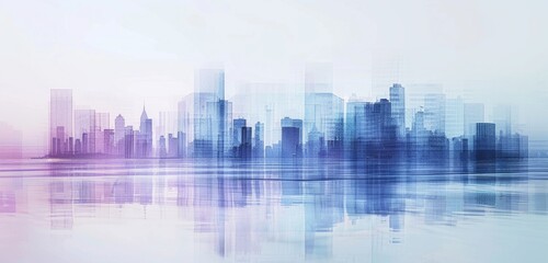 digital art, city skyline, multiple exposure, gradient background, white space in the middle of picture Generative AI