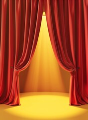 Red Theater Curtains Opening on Yellow Stage