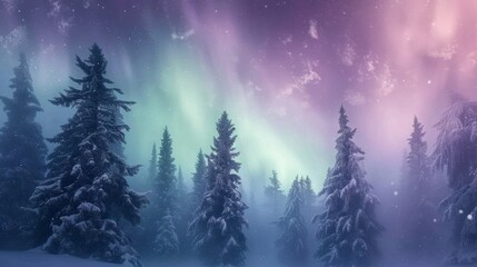 Fototapeta na wymiar Beautiful aurora northern lights in night sky with snow forest in winter.