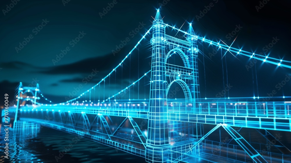 Poster vision of architecture of a 3d model bridge project