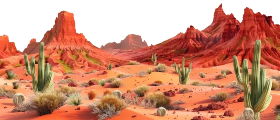 Deurstickers Panoramic desert landscape with cacti at sunset png on transparent background © David