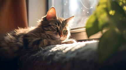 Cozy Cat by Sunlit Window