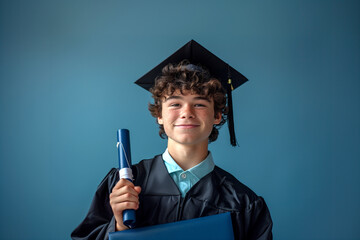 Young Man in Graduation Gown Holding Book