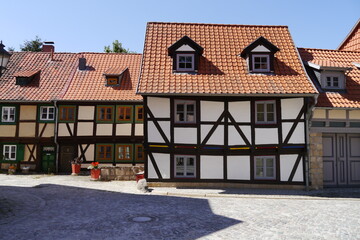 Fachwerkhäuser im jüdischen Viertel in der Altstadt von Halberstadt
