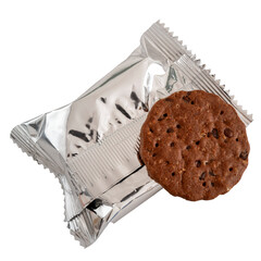 sablé au chocolat et sachet sur fond transparent