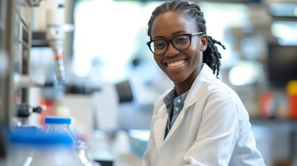 Portrait of an Africa-American female smiling pharmacist in a drug store
