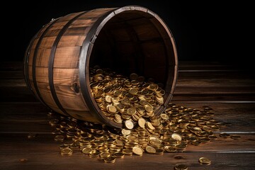 Barrel overflowing with coins