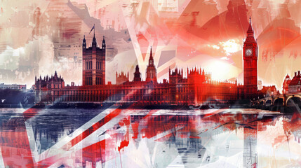 Big Ben and Houses of Parliament in London, UK. Double exposure. Ai generative.