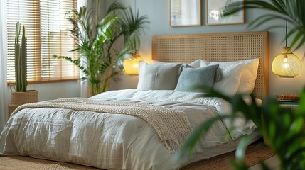 Cozy Bedroom Interior with Natural Light and Plants