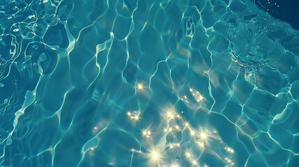 Blue pool water, summer sun shining on top.