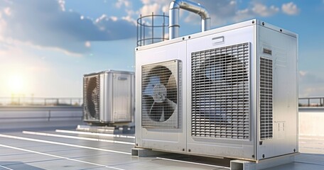 Rooftop Air Condenser Unit Supporting HVAC Cooling Function