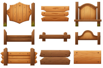 Naklejka premium A collection of various wooden sign boards isolated on white background