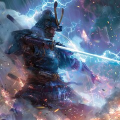 In the heart of the arcane citadel the samurai warrior confronts a powerful sorcerer whose dark magic threatens to plunge the world into chaos. With their spirit blade glowing with mystical energy - obrazy, fototapety, plakaty