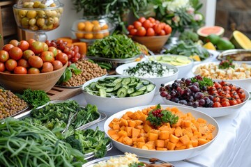 luxurious decoration of white tablecloths with lots of finger food prepared professional advertising food photography