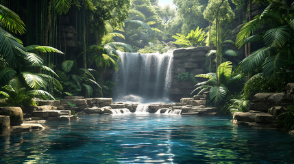 Beautiful waterfall in tropical forest. Nature background with copy space.Beautiful waterfall in...