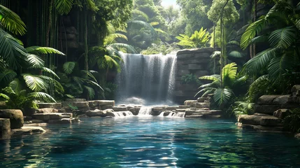 Poster Beautiful waterfall in tropical forest. Nature background with copy space.Beautiful waterfall in the tropical forest. Waterfall in the jungle.Waterfall in tropical forest, Thailand. Nature background. © Phichet1991