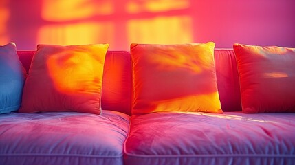 Colorful Sofa and Pillows with Vibrant Light Patterns