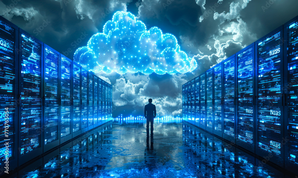 Poster it professional interacts with cloud computing interface offering infrastructure as a service (iaas)