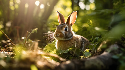 Frolicking Rabbit in Sunlit Glade