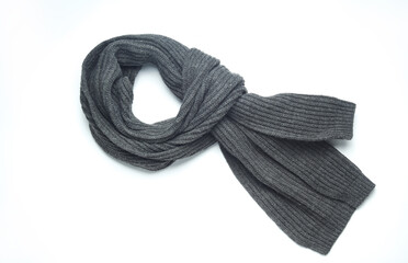 Gray scarf on a white background. Top view