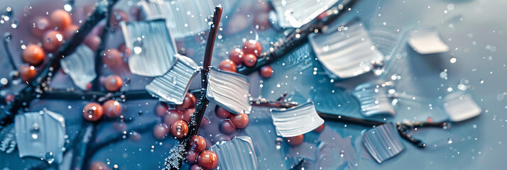 Winters Embrace: A Scenic View of Snow-Covered Berries, Capturing the Stark Beauty of the Seasons Frost - obrazy, fototapety, plakaty