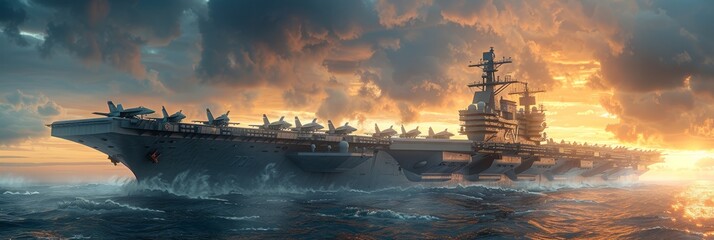 Iconic aircraft carrier sailing the endless blue waters - obrazy, fototapety, plakaty