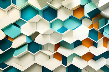 Rows of interlocking hexagons in vibrant shades of teal on a white background. Generative AI