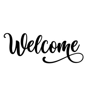 Welcome typography design on plain white transparent isolated background for sign, card, shirt, hoodie, sweatshirt, apparel, tag, mug, icon, poster or badge