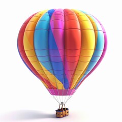A colorful hot air balloon with a basket on top