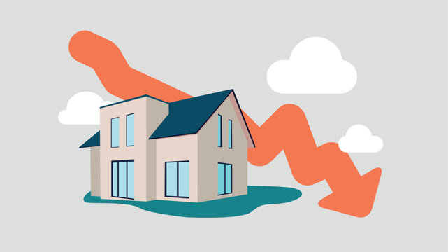 Adobe IlluVektor-Illustration einer privaten Immobilie mit einer aufsteigenden Börsenkurve im Hintergrund - Immobilienkonzeptstrator Artwork