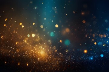 background of abstract glitter lights. blue, gold and black. de focused. banner Generative AI