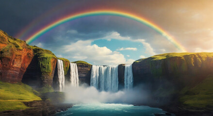 Rainbow over the waterfall - Generative AI