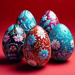 Fototapeta premium a Beautiful colorful easter eggs, birght and colorful Easter Egg