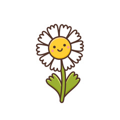 Kawaii flower chamomile. Cute plant with happy smiling face. Funny cartoon character. Summer or spring design element. Kids vector illustration isolated on white background