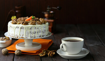 carrot cake with walnuts and creamy mascarpone cream