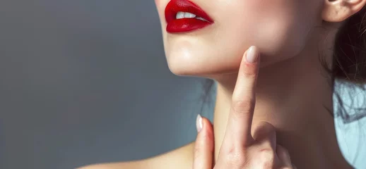 Fotobehang Woman's Neck with Clean Skin and Luscious Red Lips © TOTO