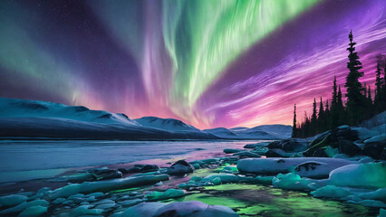 Northern lights auroras as seen from above 16:9 with copy space