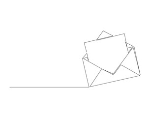 Continuous one line drawing of envelope letter. One line of paper envelope. Email message post letter continuous line art. Editable outline.