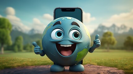 earth-character-presenting-blank-smartphone-screen